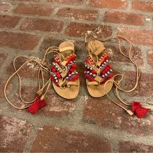 Barbara Barbieri Bohemian Gladiator Colorful Studded Sandals Tassels size 7.5